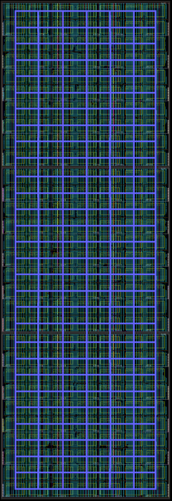 An example 1680 GRVI system implemented in a Xilinx Virtex UltraScale+ VU9P. This GRVI Phalanx comprises NX=7 x NY=30 = 210 clusters, each cluster with 8 GRVI cores, an 8-ported 128 KB cluster shared memory, and a 300b Hoplite NOC router.